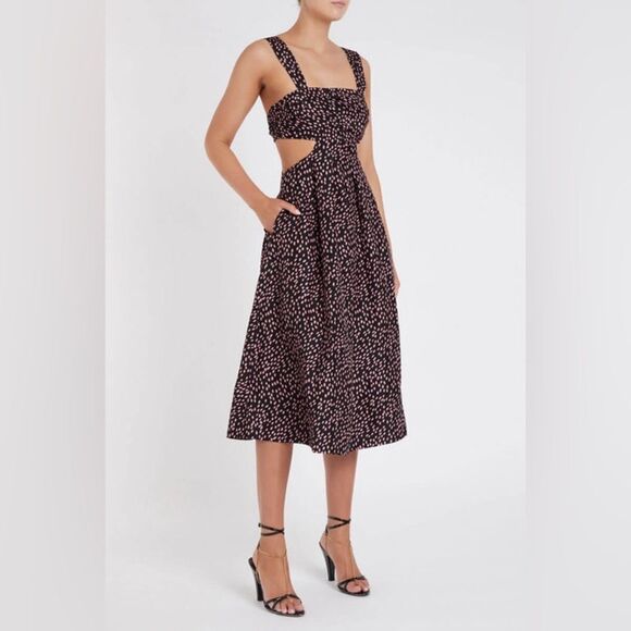 NWT Rebecca Vallance Cha Cha Silk Polka Dot Cutout Pleated Midi Dress size 6 - Picture 1 of 14
